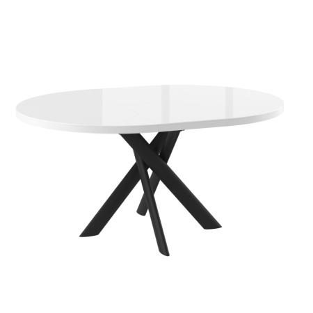 Стол RONALDO-120, круглый раздвижной со стеклом 120(160), БЕЛЫЙ ОПТИВАЙТ/ЧЕРНЫЙ RONALDO 120